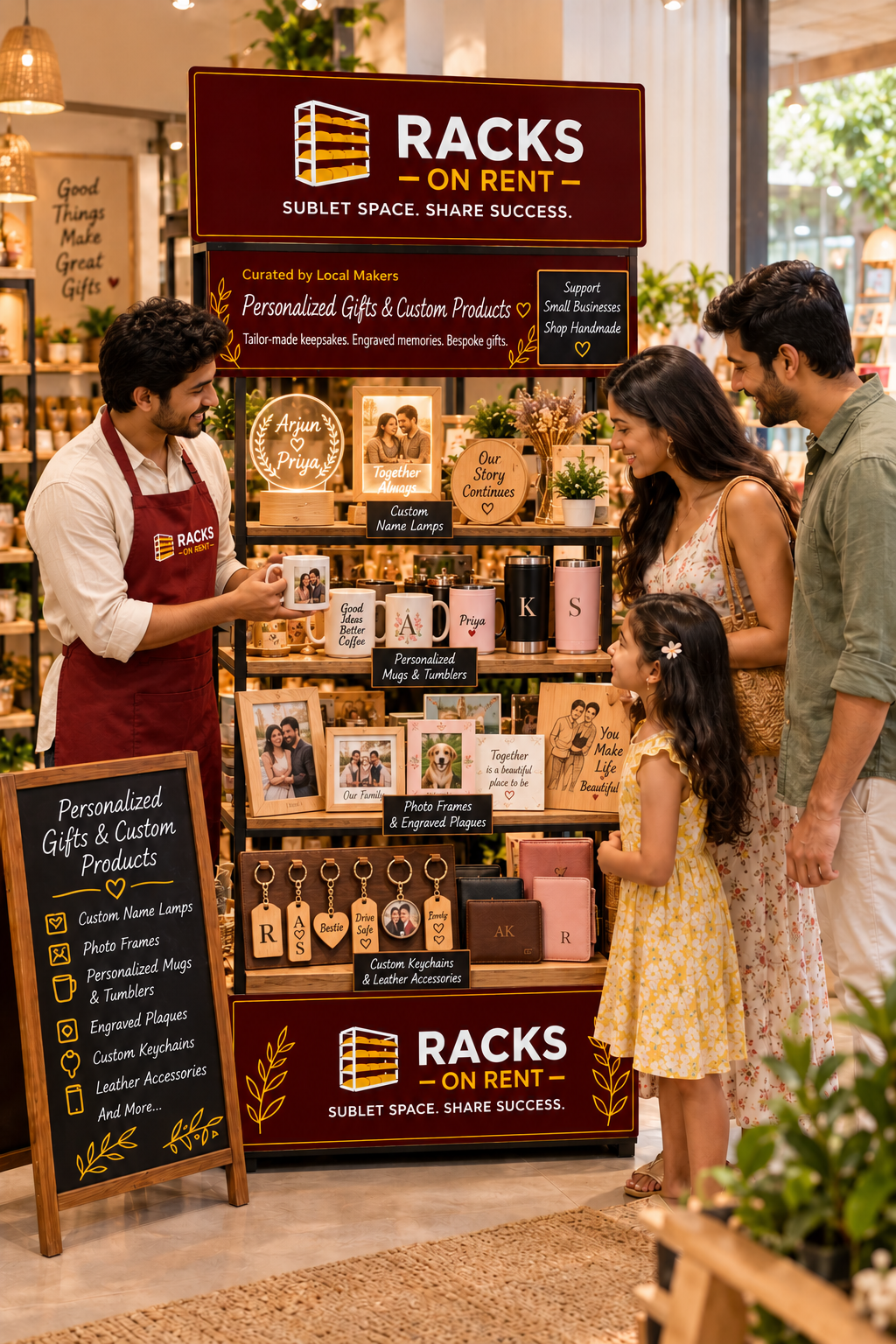 Personalized gifts and custom products displayed in gift store